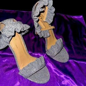 Silver open toe heels